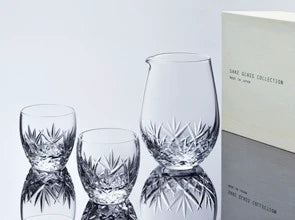 Sake Glass and Carafe Set with cut pattern