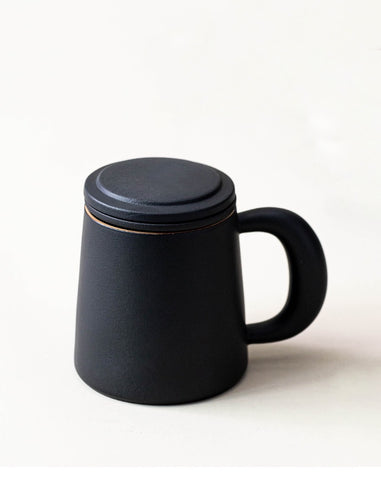 Ceramic Tea Cup with lid and Stainless Steel Mesh Tea Strainer