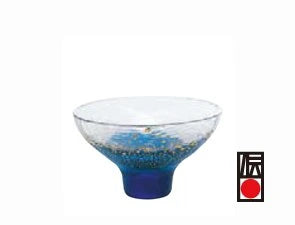 Edo glass w/ blue bottom & gold leaf