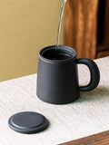 Ceramic Tea Cup with lid and Stainless Steel Mesh Tea Strainer