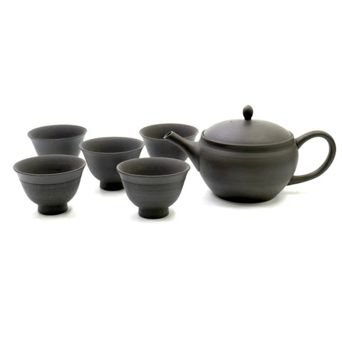 玉光作黑泥茶具 （1x茶壺， 5下茶杯）