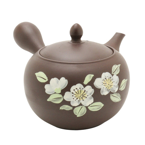 Tokoname Ware Japanese Teapot with White Flowers (Large)