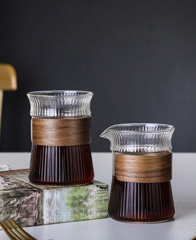 Wooden Ring Glass Coffee/Tea Cup and Jar Set